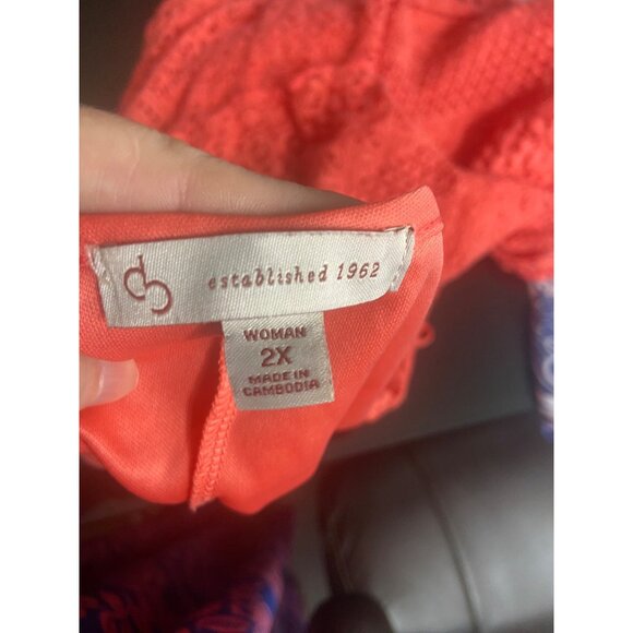 CATO Orange/Tangerine Layered Women's 2X Short Sleeve Tie Neck Top - Picture 8 of 8